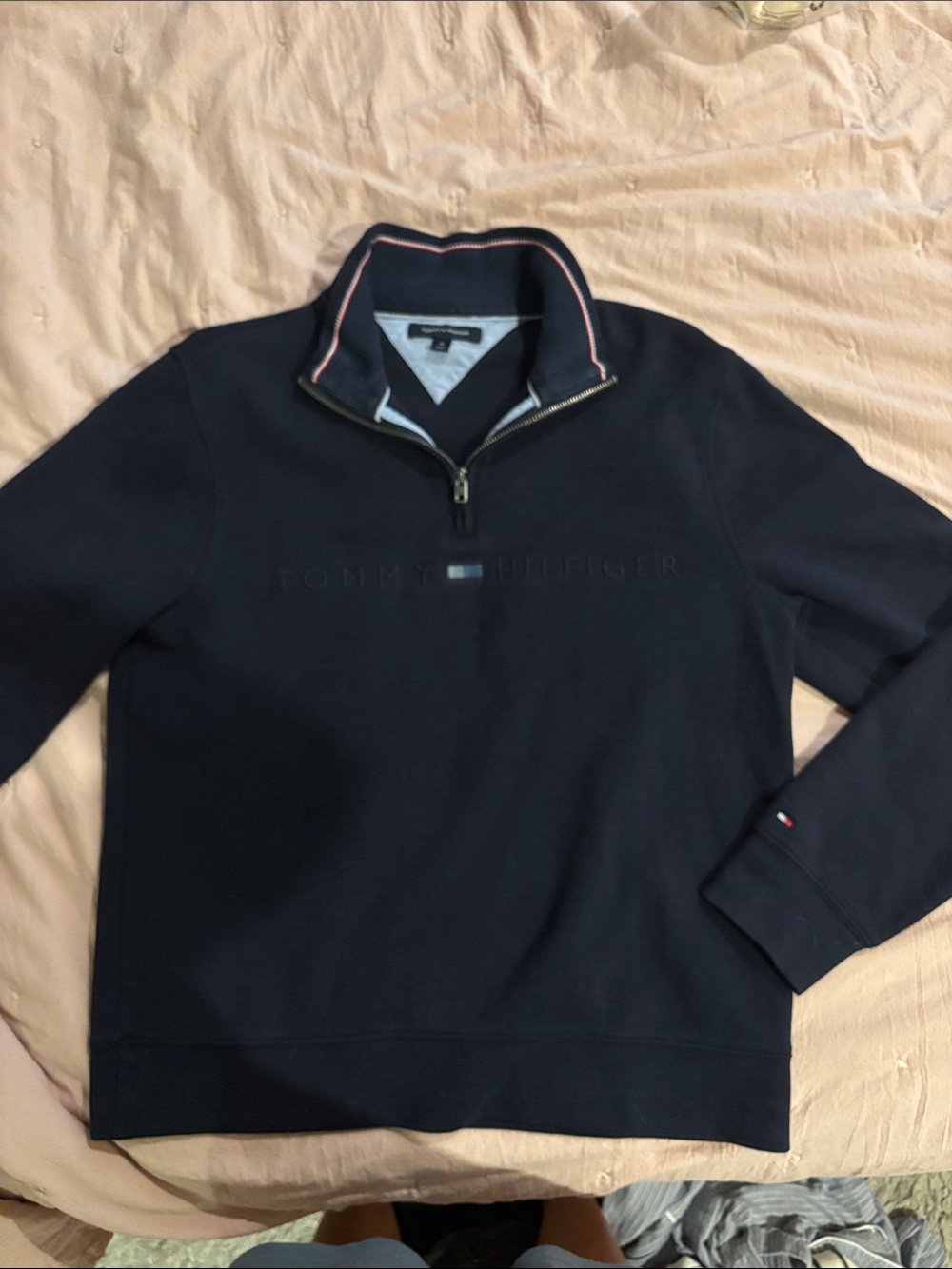 Tommy Hilfiger Men’s Navy Half-Zip Pullover with Signature Trim